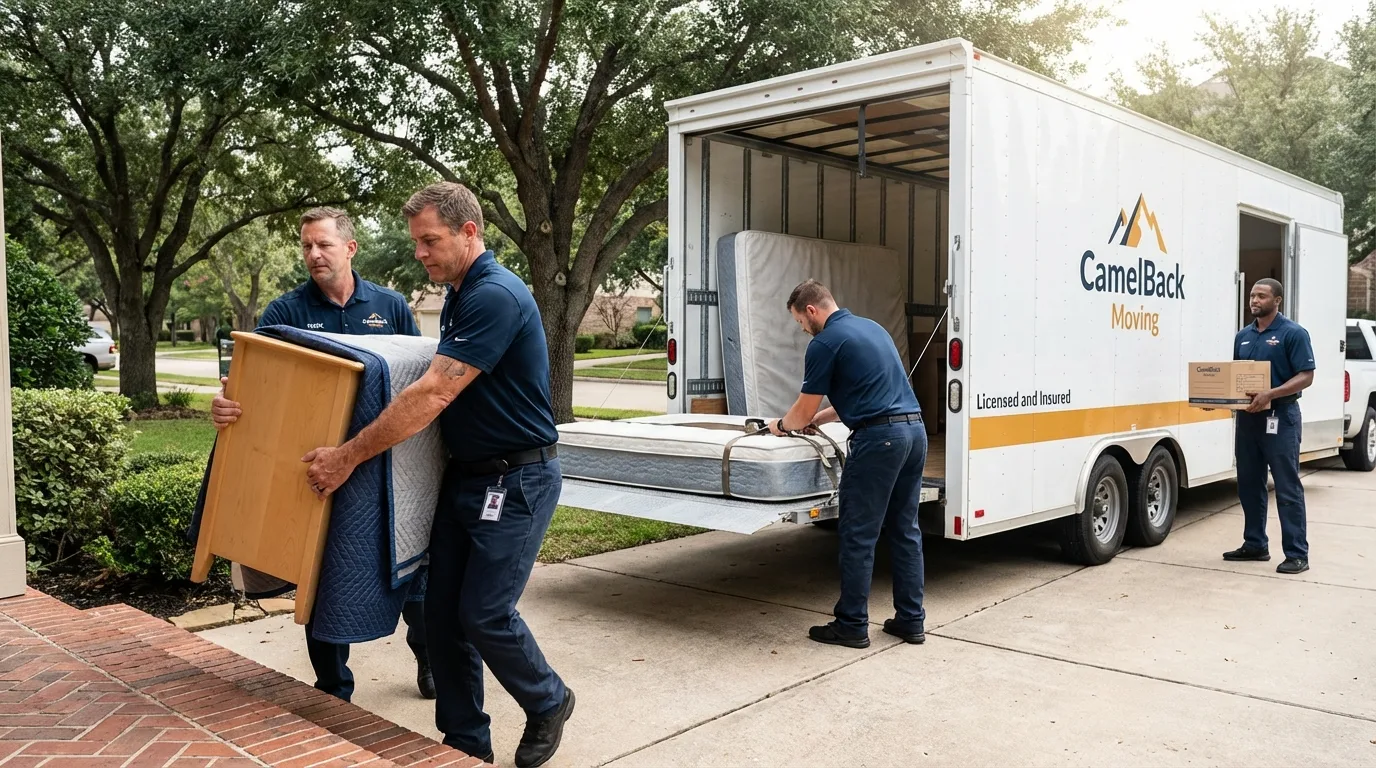 Crew loading residential truck for cross-state move from Sherwood, AR